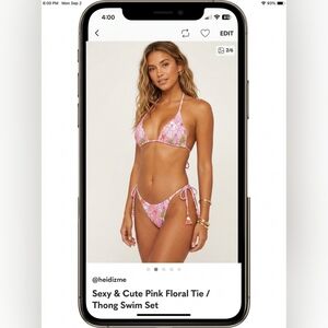 Sexy & Cute Pink Floral Tie / Thong Swim Set